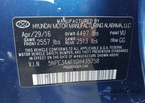 2016 Hyundai Sonata Sport из США, поврежденный, VIN 5NPE34AF1GH435758